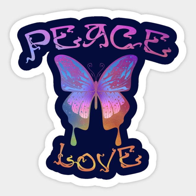 Peace And Love Psychedelic Star Butterfly Sticker by LittleBunnySunshine